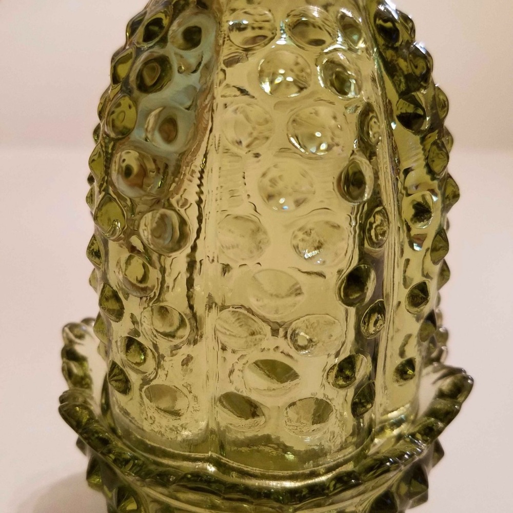 Olive Green Hobnail Glass Votive Holder